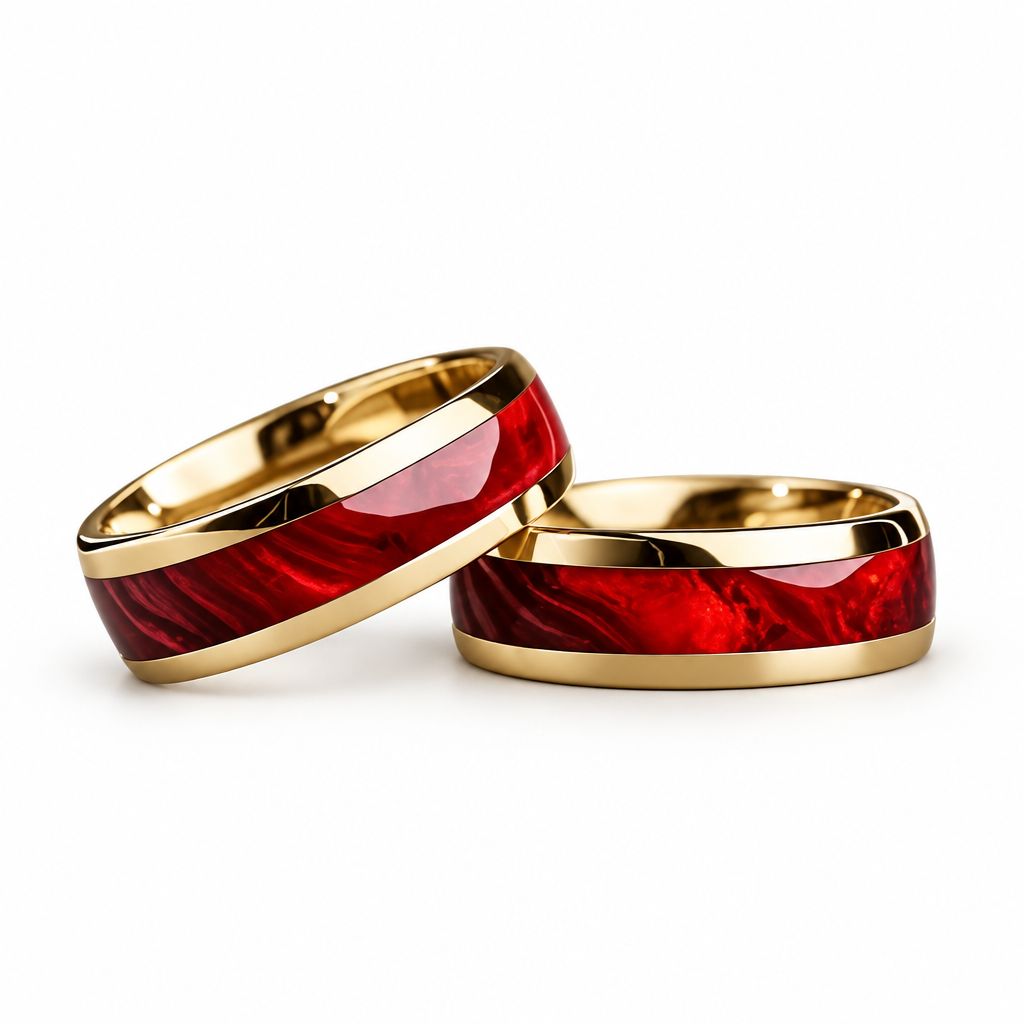14ct Gold Titanium Red Bloodstone 8mm Band Ring