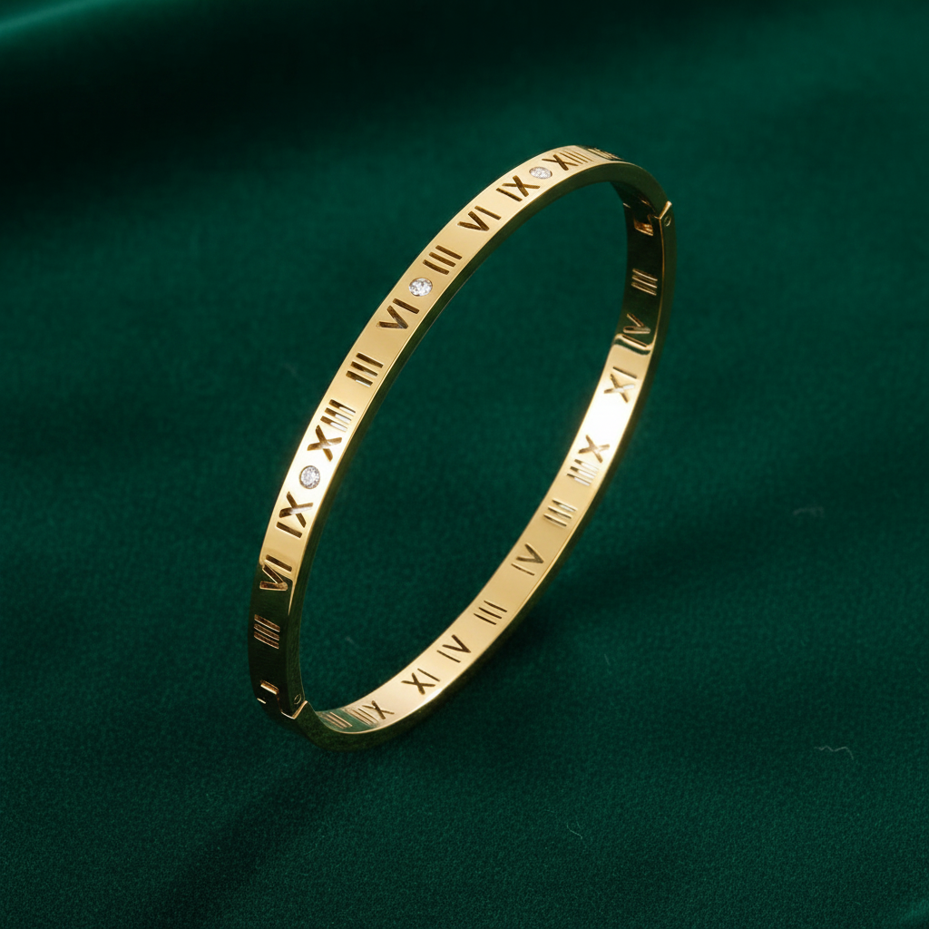 Gold Roman Numeral Bangle - Green Velvet Clean