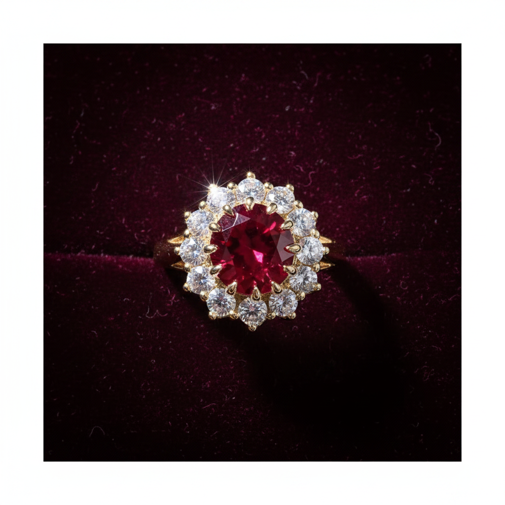 Gold Ruby Ring - Top Down Sparkle Retry