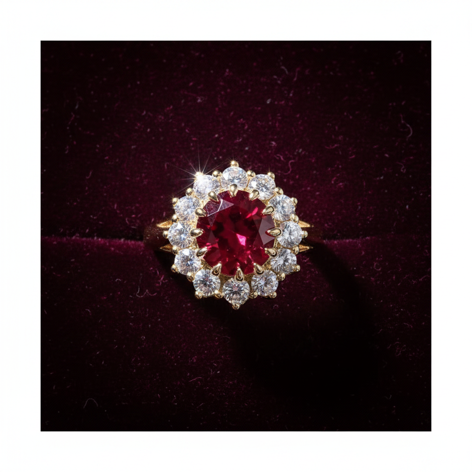 Gold Ruby Ring - Top Down Sparkle Retry