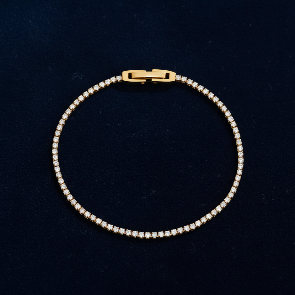 Gold Tennis Bracelet - Navy Clean