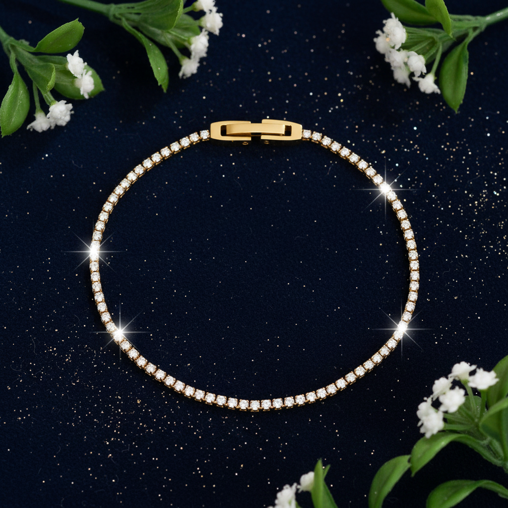 Gold Tennis Bracelet - Navy Greenery