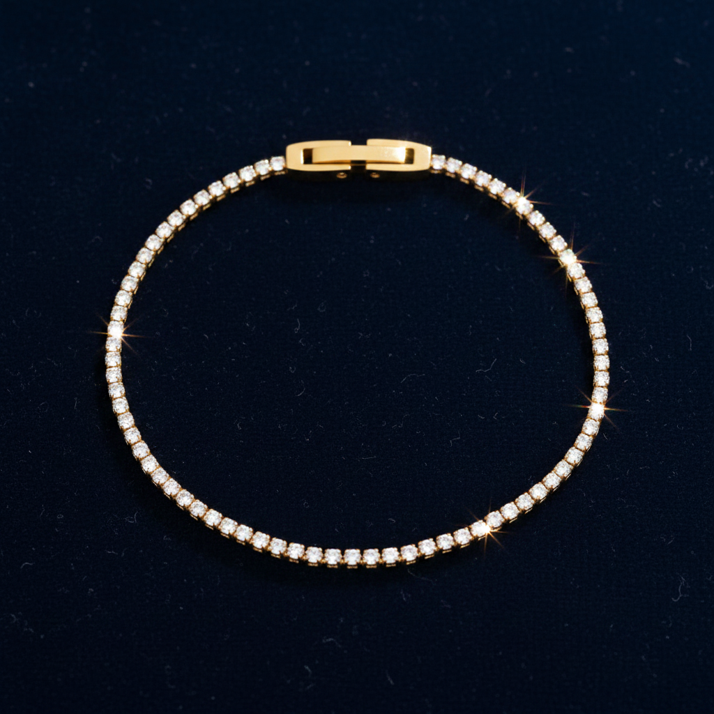 Gold Tennis Bracelet - Navy Velvet