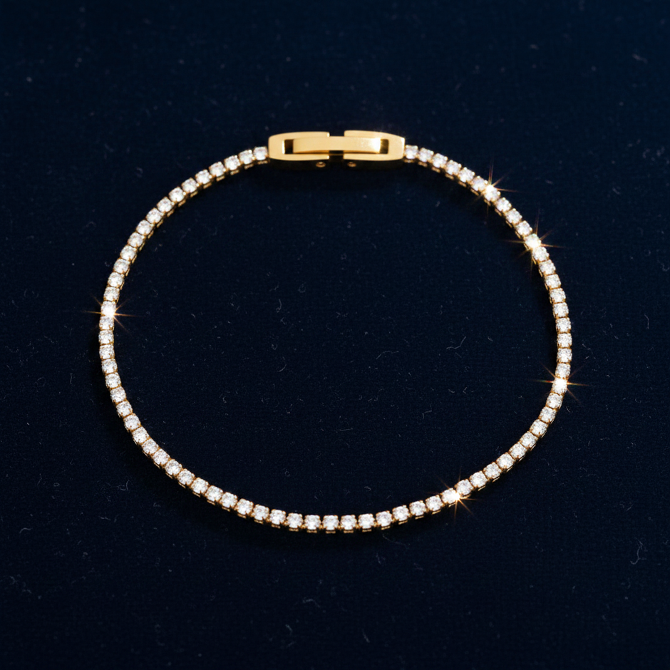 Gold Tennis Bracelet - Navy Velvet