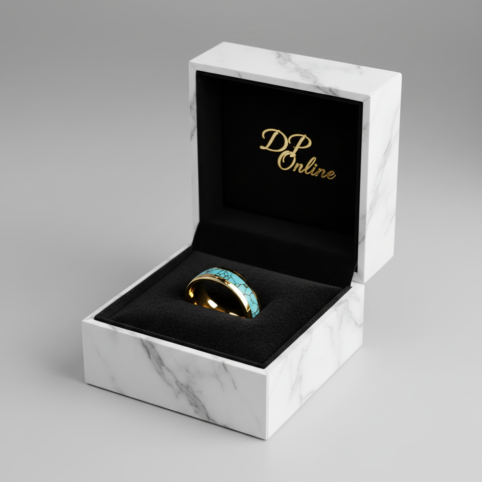 Gold Turquoise Ring - Marble Box