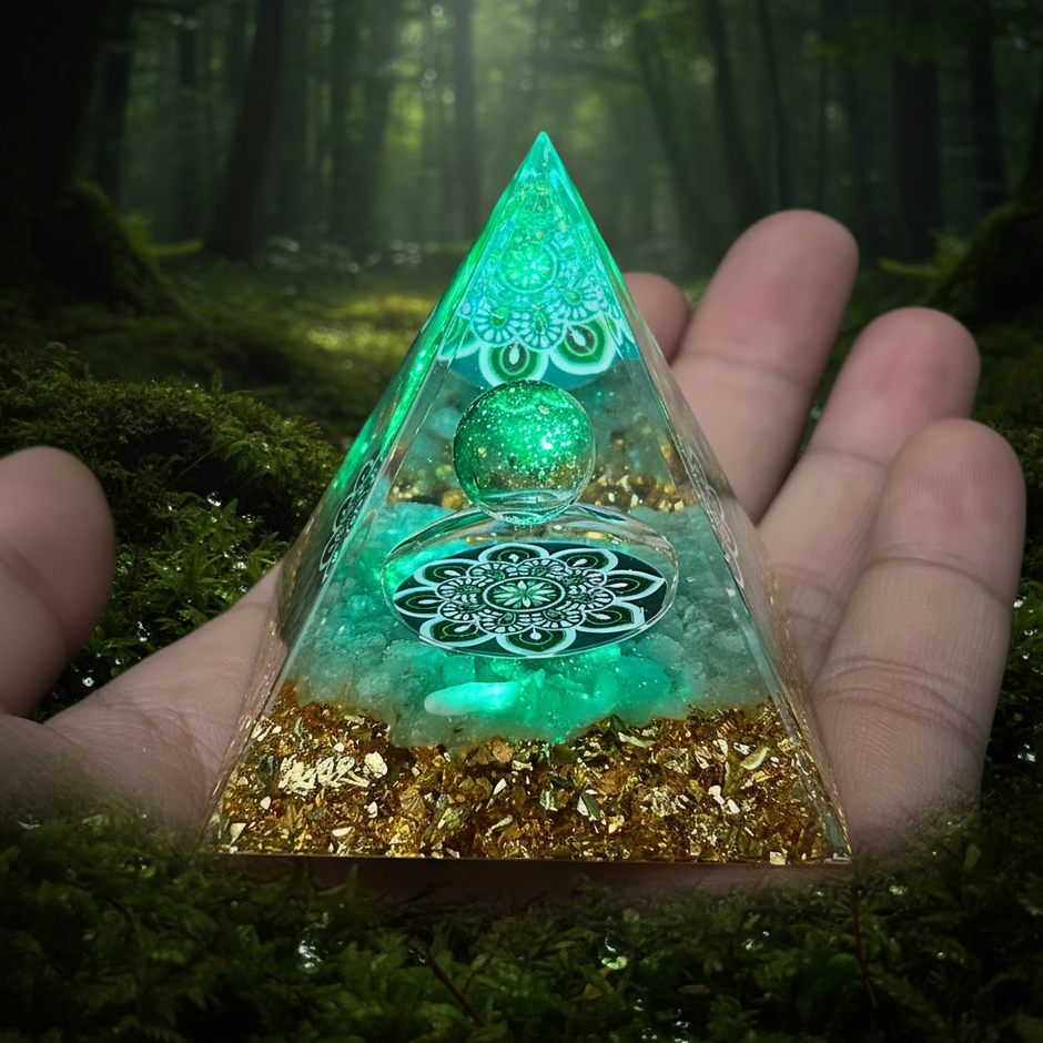 Green Aventurine Lotus Pyramid - Palm Front