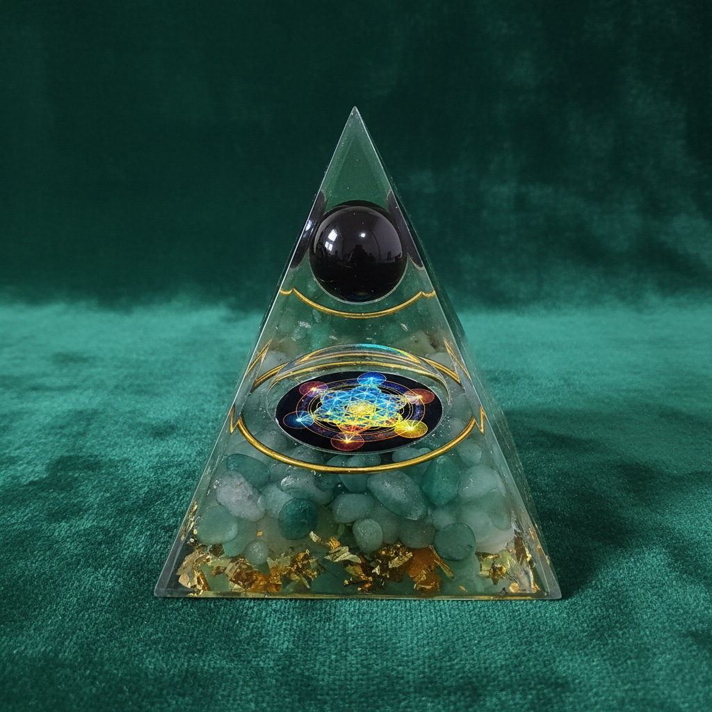 Green Aventurine Metatron's Cube Pyramid – Forest Green 1