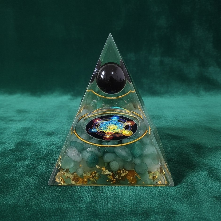 Green Aventurine Metatron's Cube Pyramid – Forest Green 1