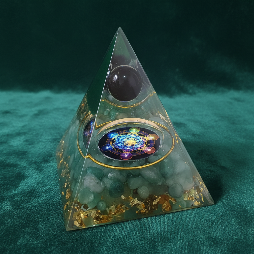 Green Aventurine Metatron's Cube Pyramid – Forest Green 2