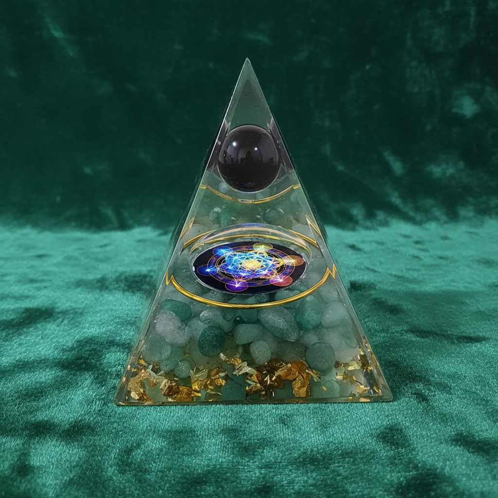 Green Aventurine Metatron's Cube Pyramid – Forest Green 3