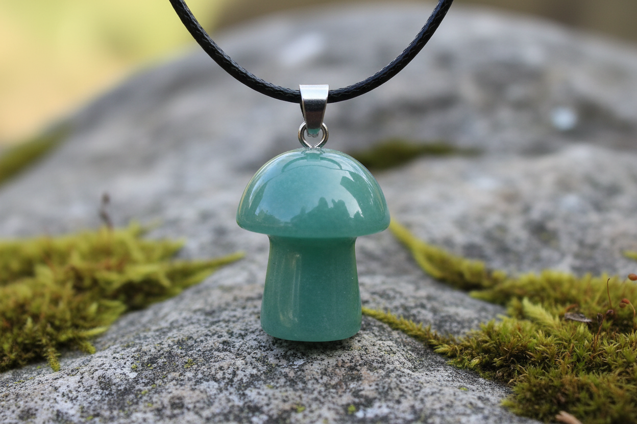 Green Aventurine Mushroom Pendant – Rock Surface