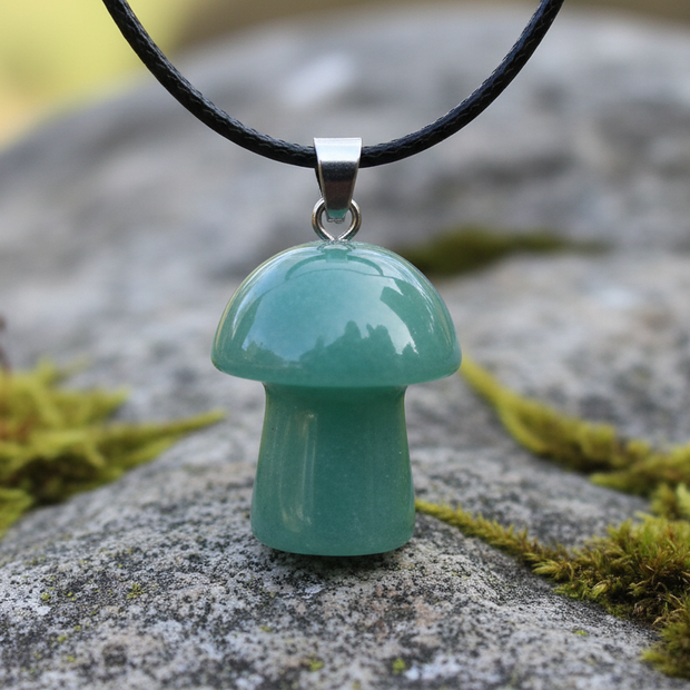 Green Aventurine Mushroom Pendant – Rock Surface