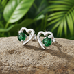 Green CZ Open Heart Earrings - Angled View