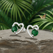 Green CZ Open Heart Earrings - With Butterfly