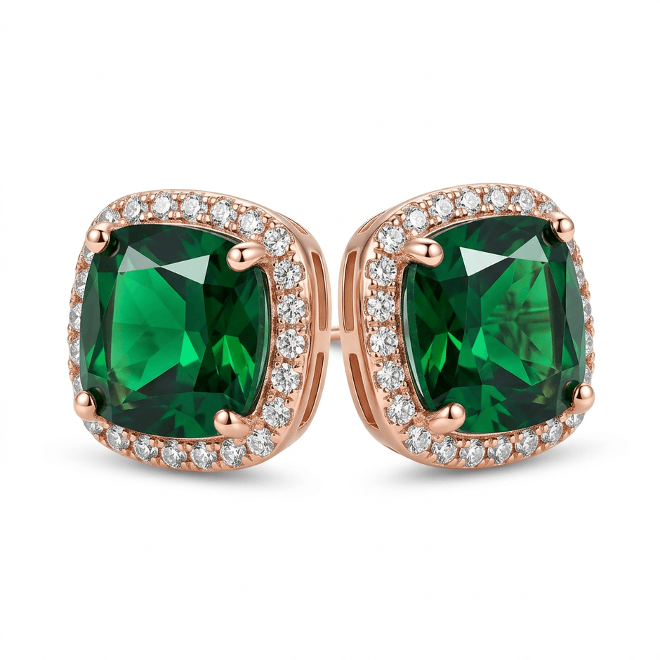 18ct Rose Gold 1ct Square Emerald Moissanite Stud Earrings