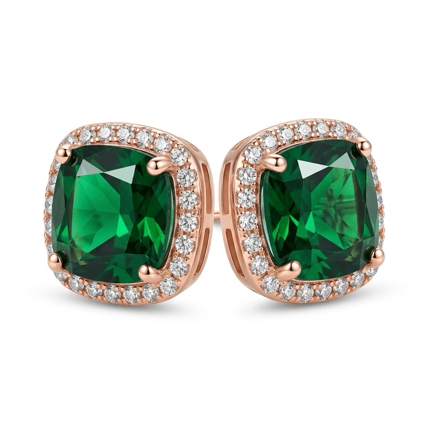 18ct Rose Gold 1ct Square Emerald Moissanite Stud Earrings
