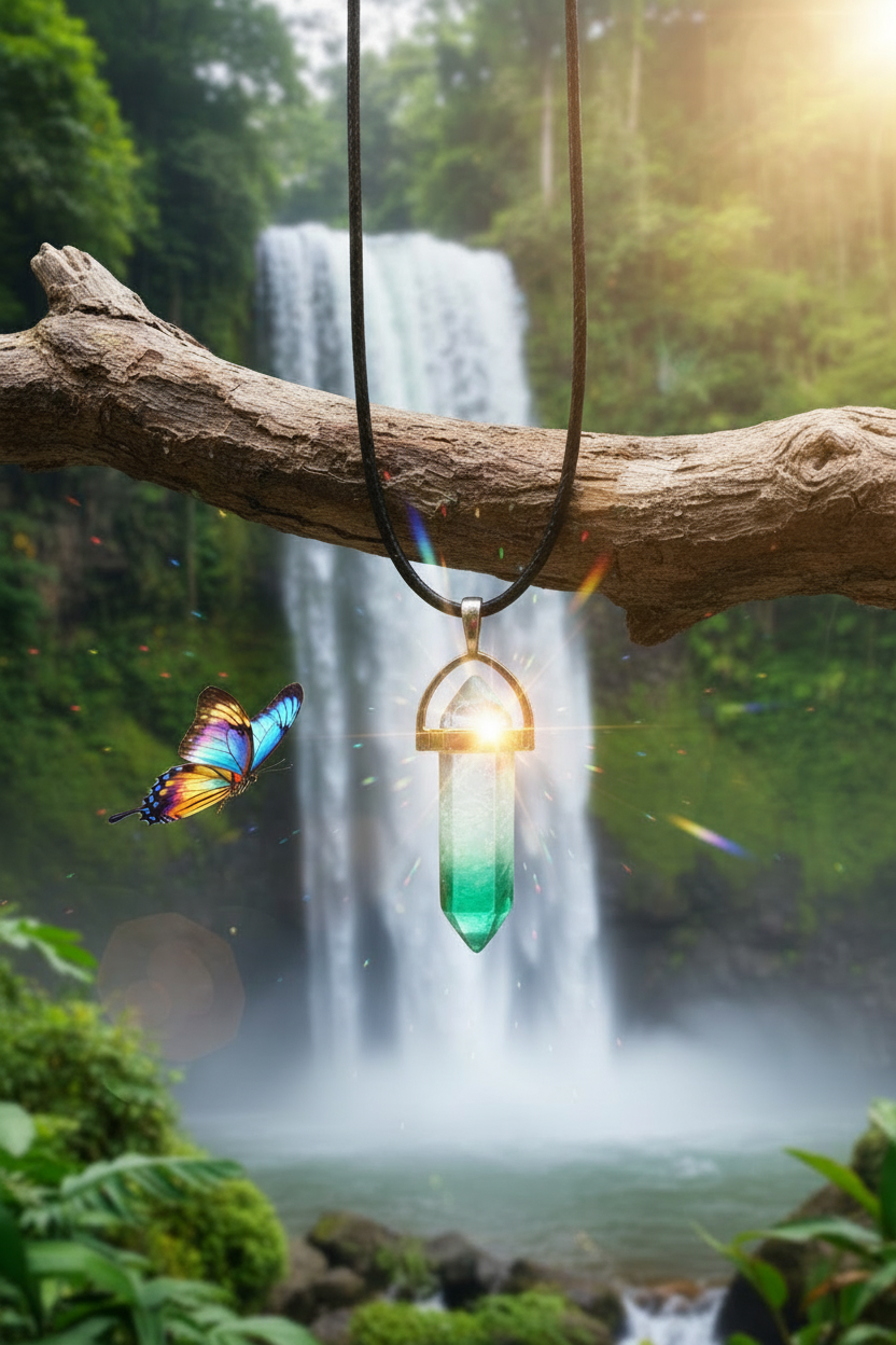 Green Haze Crystal - Vibrant Colours Hanging from Branch