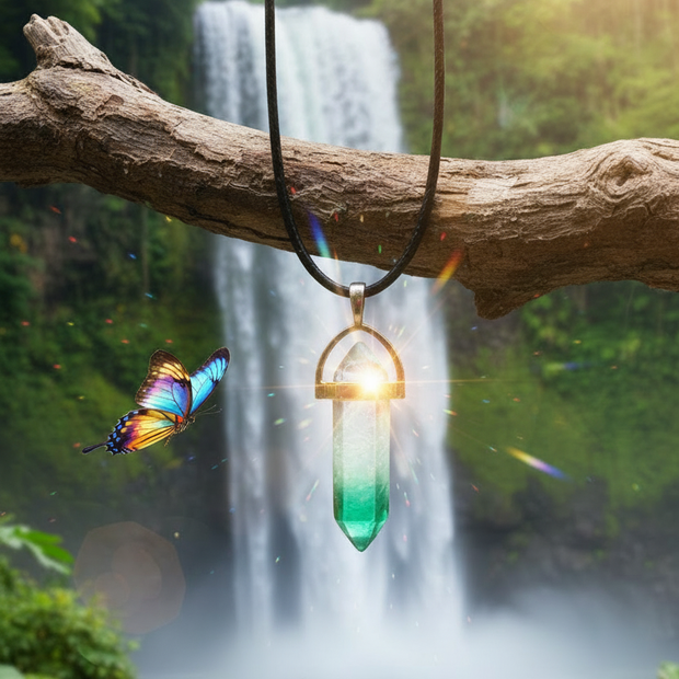Green Haze Crystal - Vibrant Colours Hanging from Branch