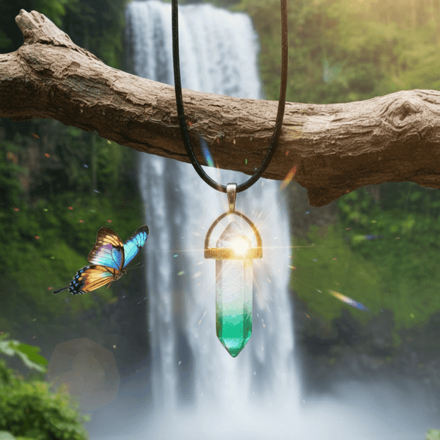 Green Haze Tri-Colour Gold Crystal Pendant Black Leather Necklace - DP Online
