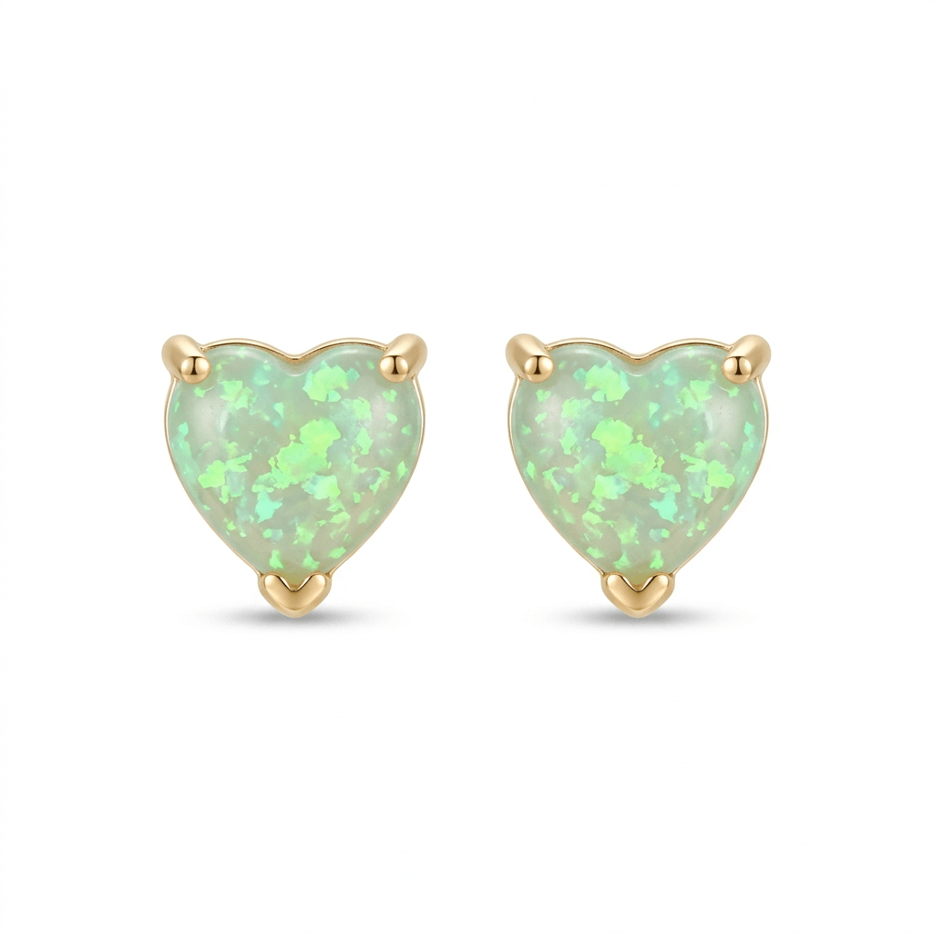 18ct Gold 6mm Green Opal Heart Stud Earrings