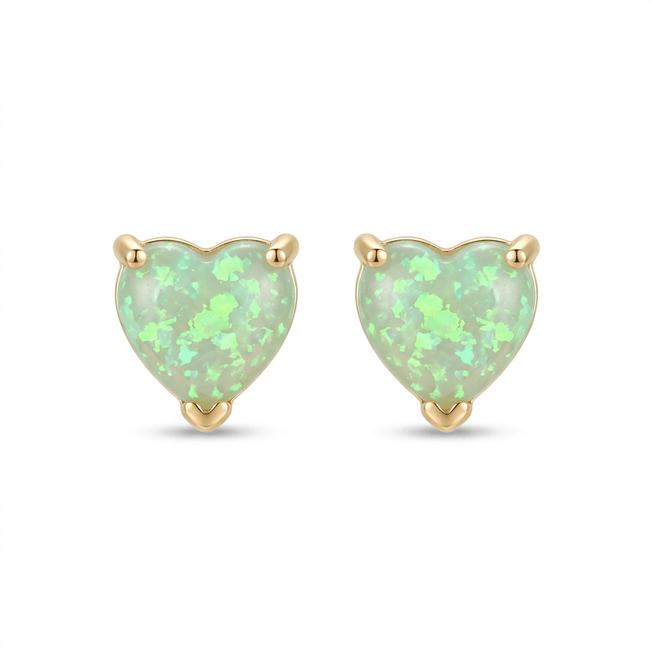 18ct Gold 6mm Green Opal Heart Stud Earrings