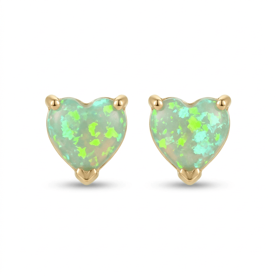 18ct Gold 6mm Green Opal Heart Stud Earrings