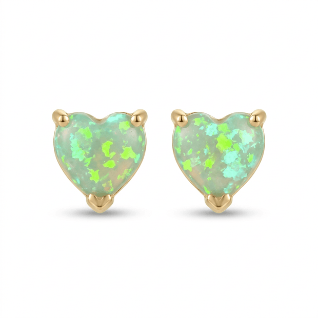 18ct Gold 6mm Green Opal Heart Stud Earrings