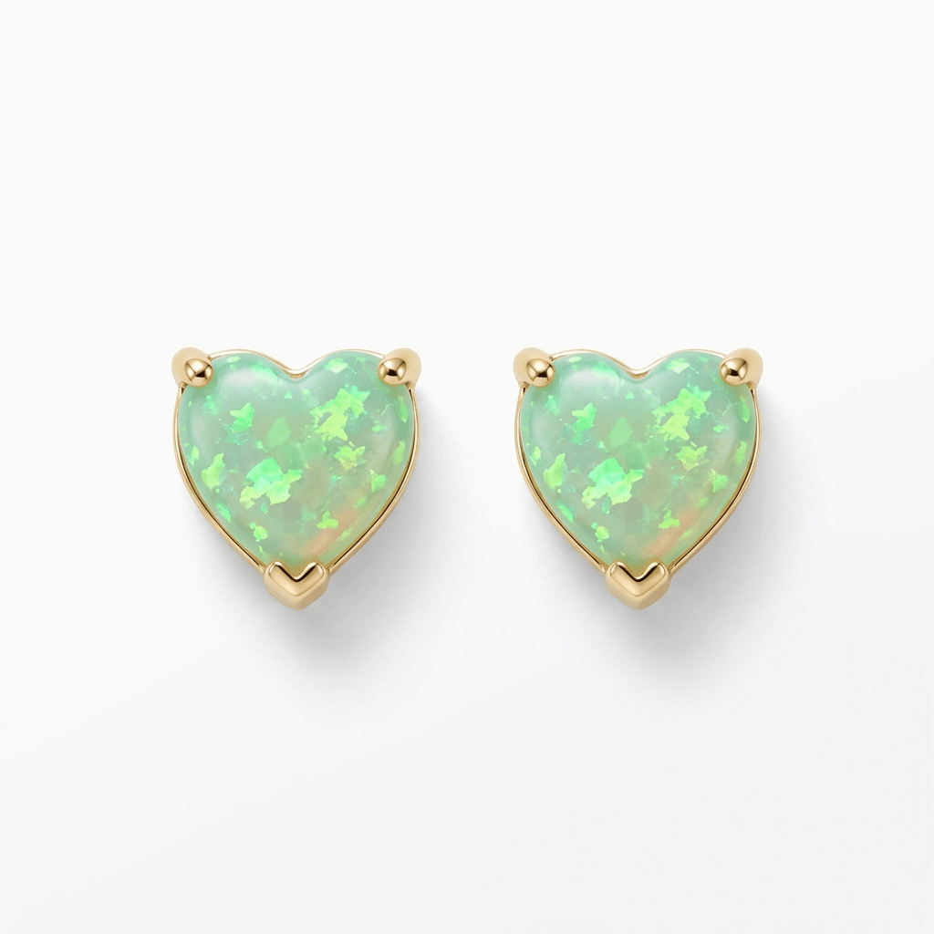 18ct Gold 6mm Green Opal Heart Stud Earrings