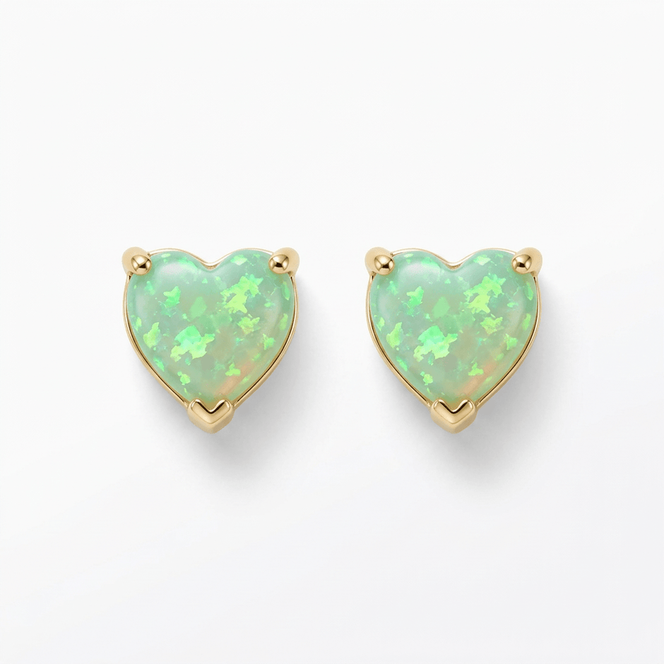 18ct Gold 6mm Green Opal Heart Stud Earrings