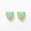 18ct Gold 6mm Green Opal Heart Stud Earrings