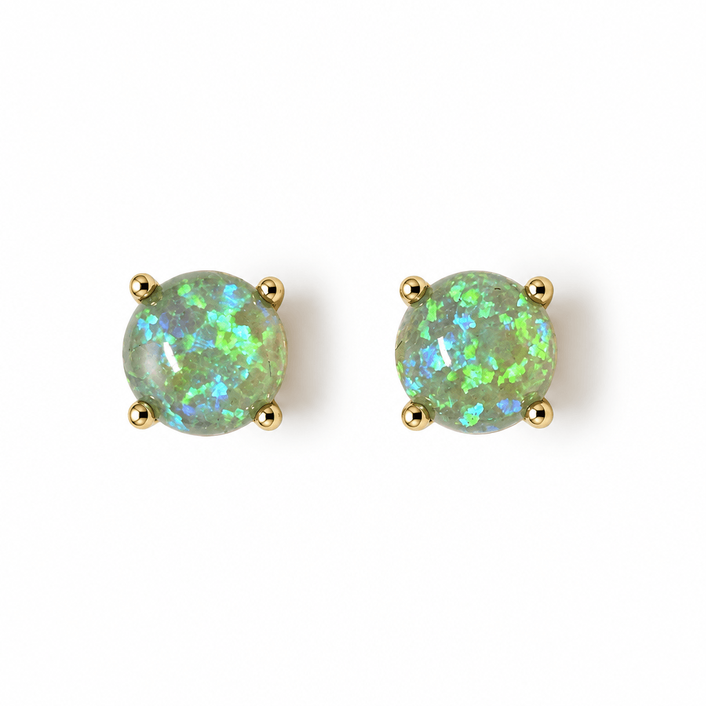 Women's 6mm 18ct Gold Green Opal Stud Earrings