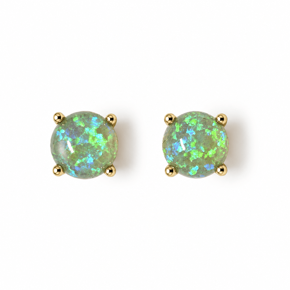 Women's 6mm 18ct Gold Green Opal Stud Earrings