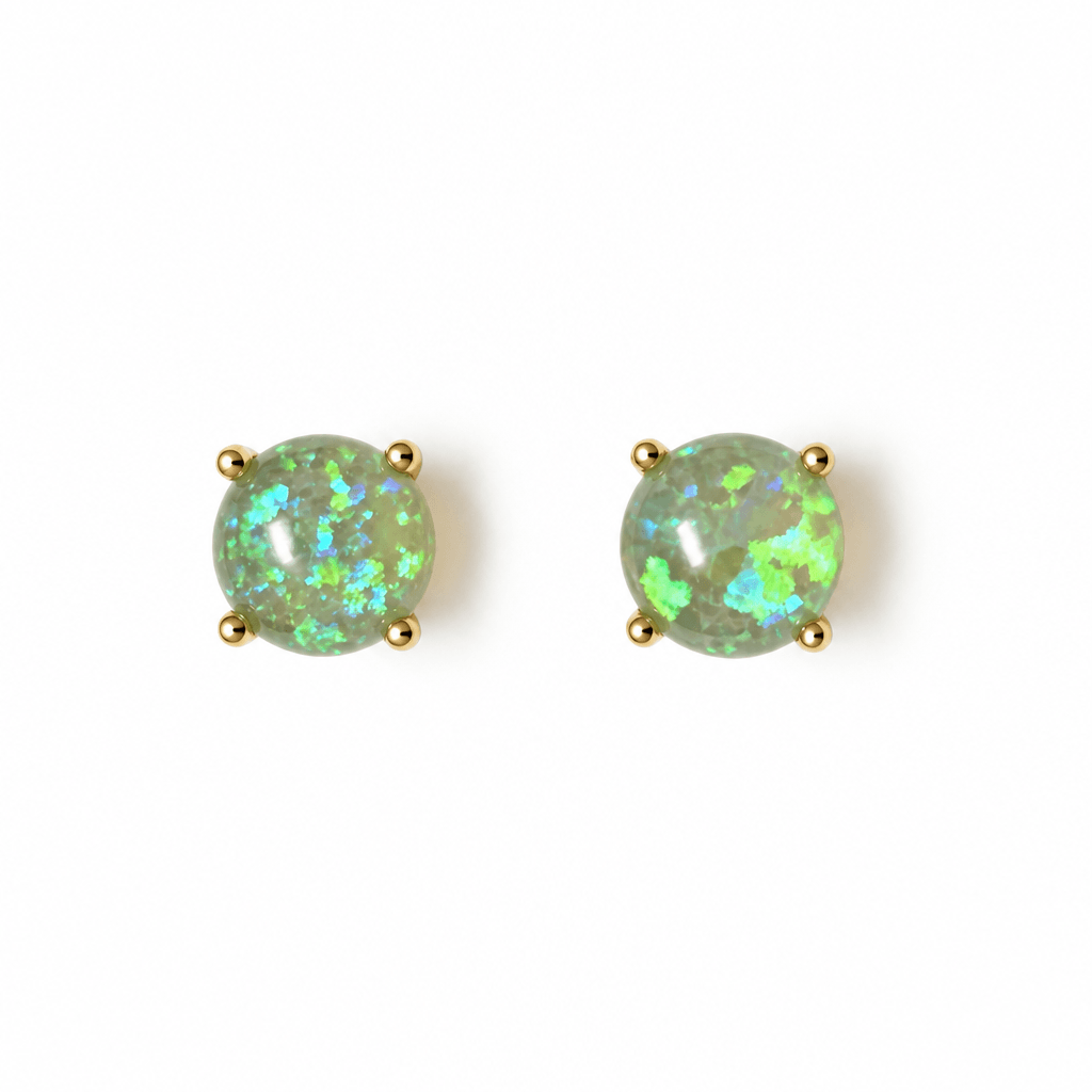 Women's 6mm 18ct Gold Green Opal Stud Earrings