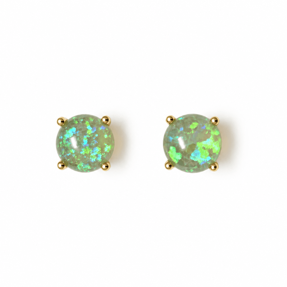 Women's 6mm 18ct Gold Green Opal Stud Earrings