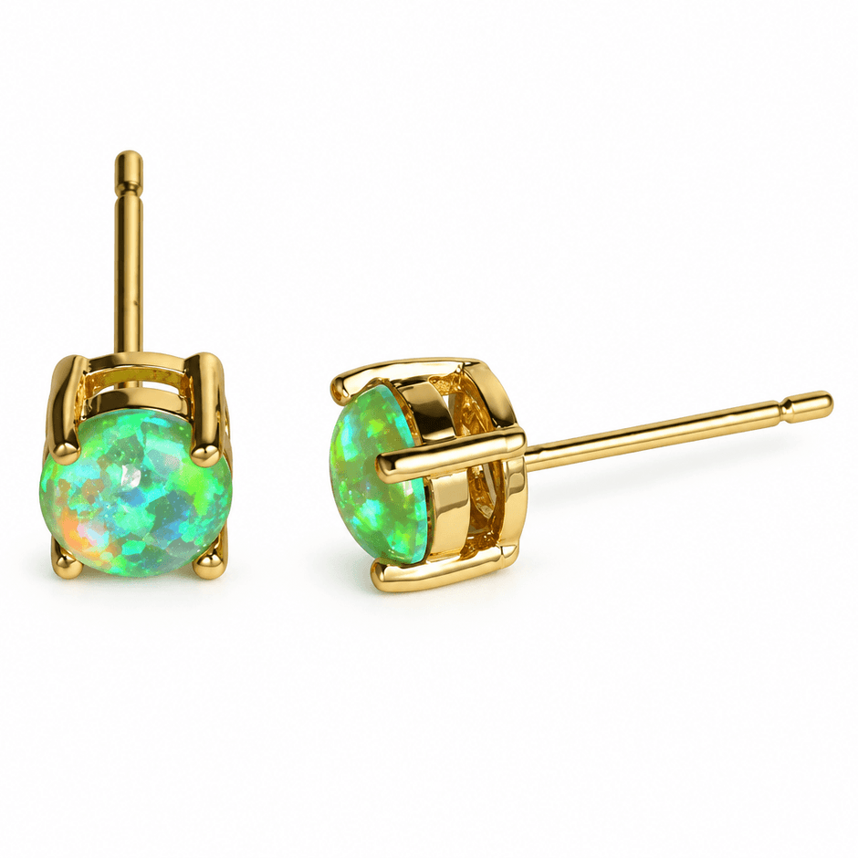 Women's 6mm 18ct Gold Green Opal Stud Earrings
