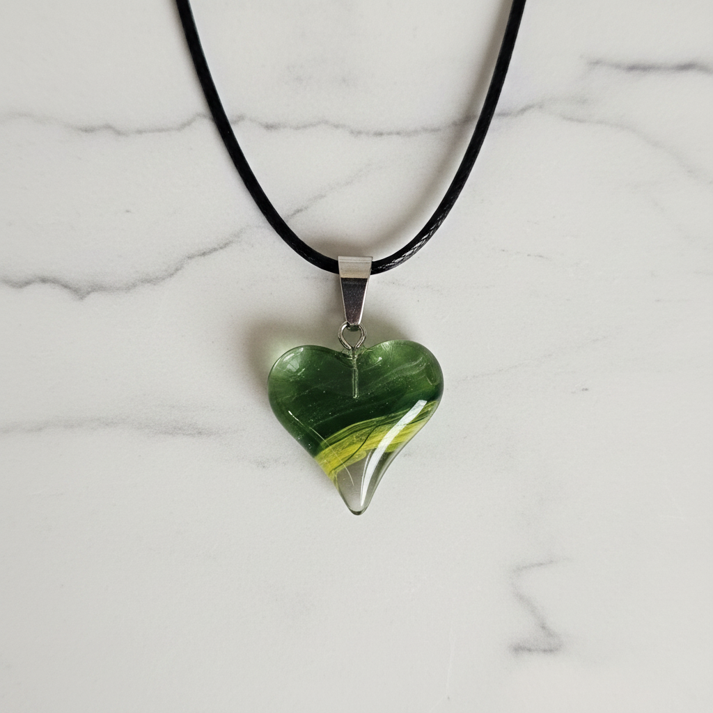 Green Yellow Glass Heart Pendant