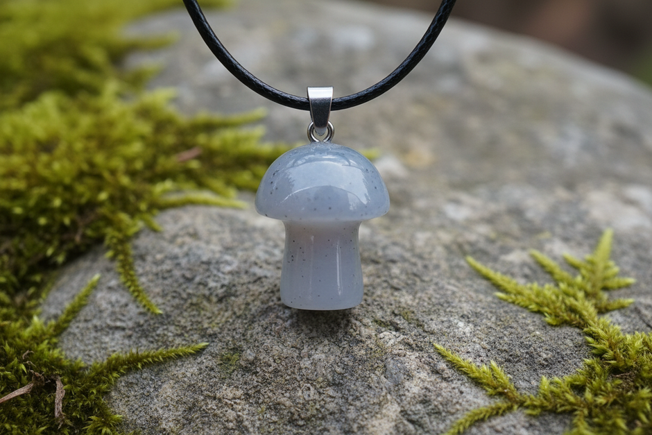Grey Agate Mushroom Pendant – Rock Surface