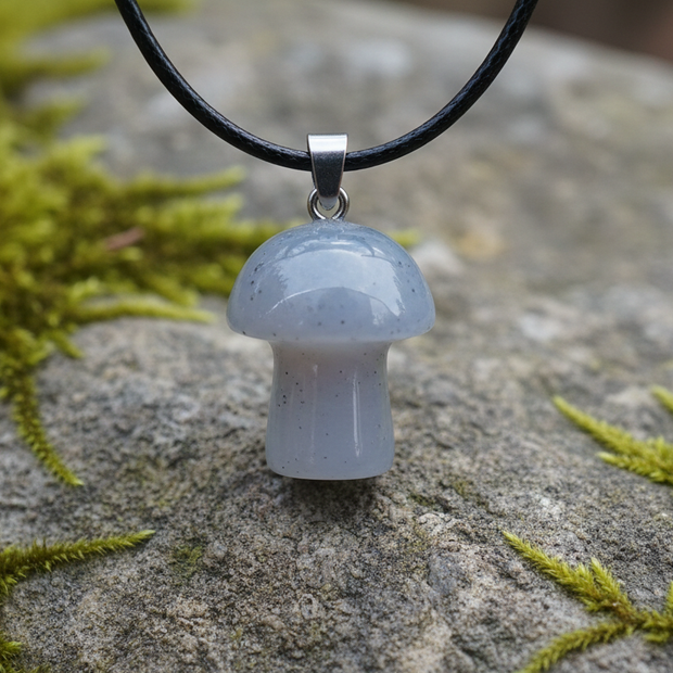 Grey Agate Mushroom Pendant – Rock Surface