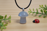 Grey Agate Mushroom Pendant – Wooden Surface