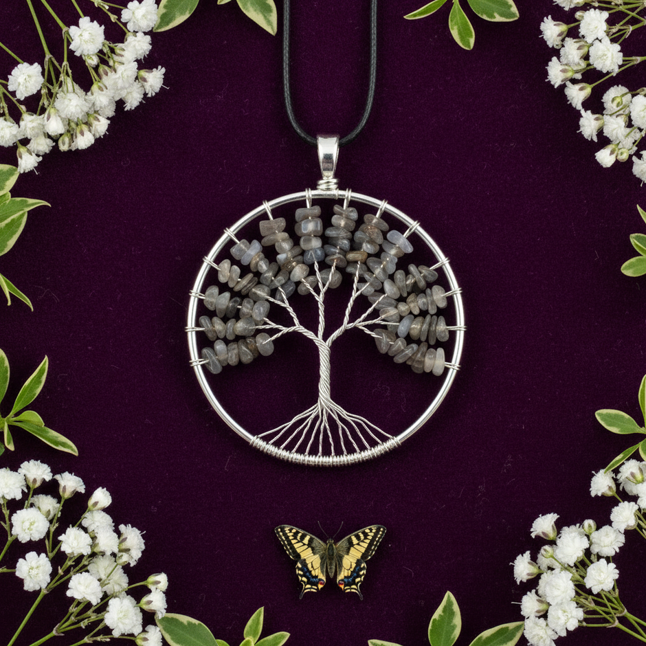 Grey Agate Tree of Life Pendant