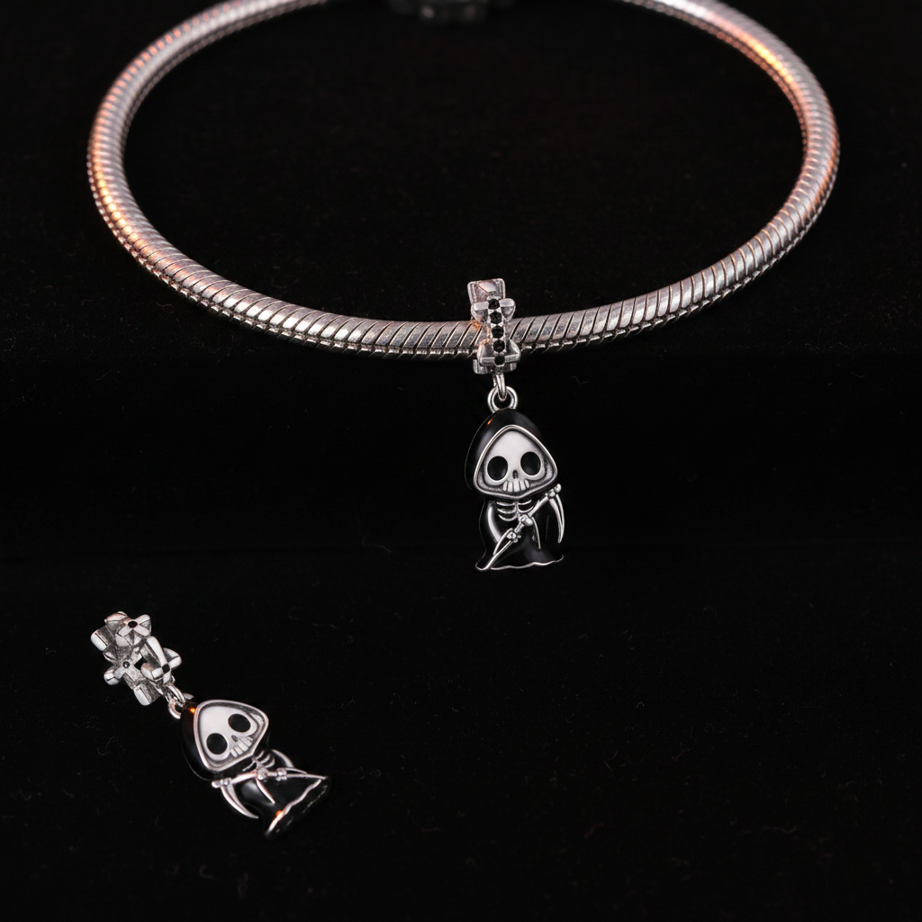 Grim Reaper Charm — Black Velvet Bracelet