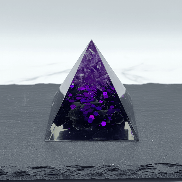 Handcrafted Amethyst Bakra Tree Crystal Stone Resin Pyramid - DP Online