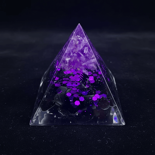 Handcrafted Amethyst Bakra Tree Crystal Stone Resin Pyramid - DP Online