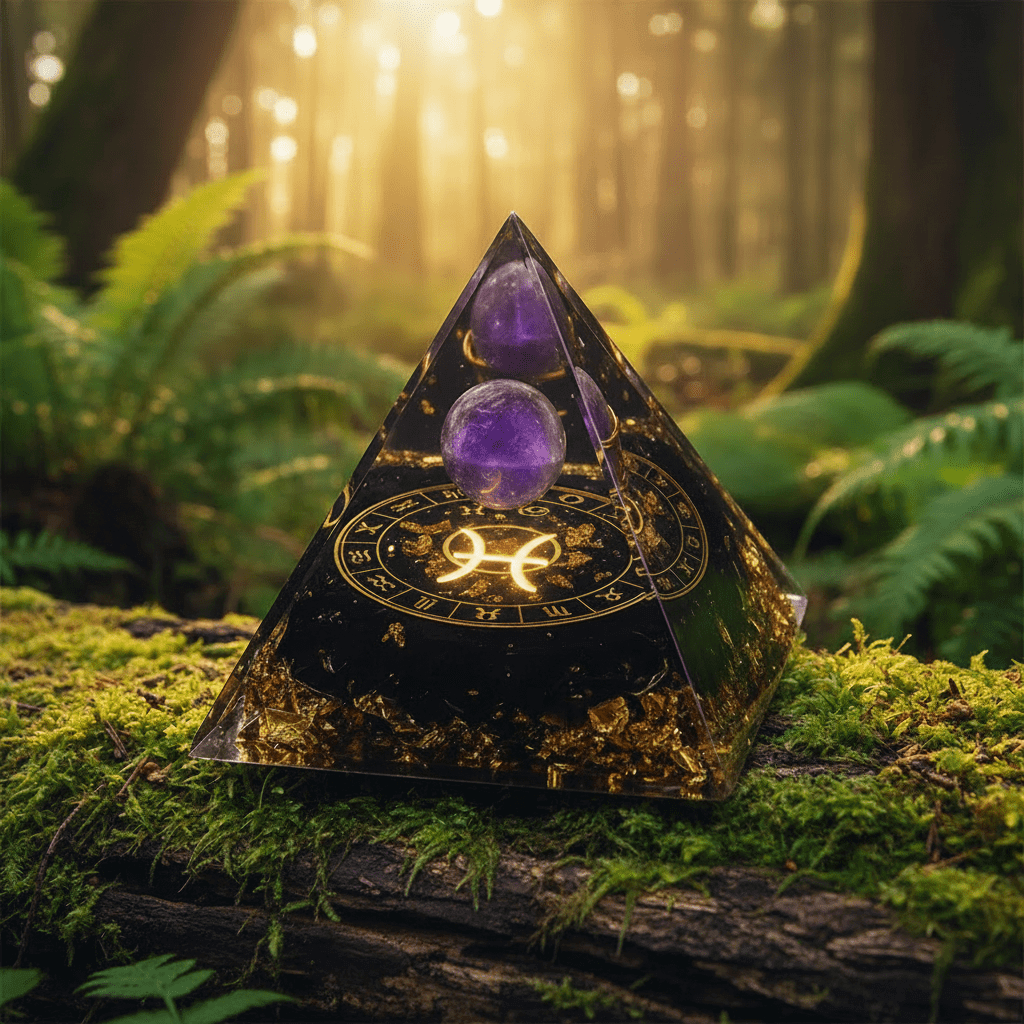 Handcrafted Amethyst Star Sign Crystal Stone Resin Pyramid - DP Online