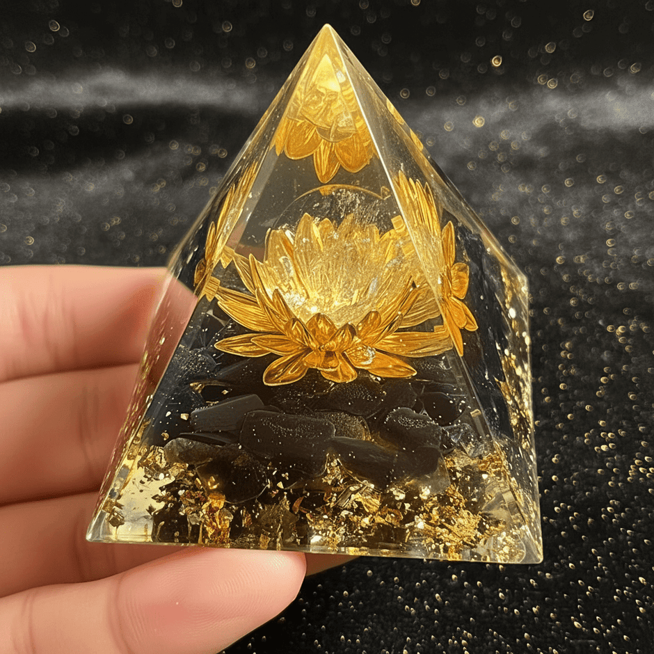 Handcrafted Black Obsidian Crystal Stone Resin Pyramid - DP Online
