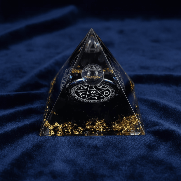 Handcrafted Black Obsidian Orgone Crystal Stone Resin Pyramid - DP Online