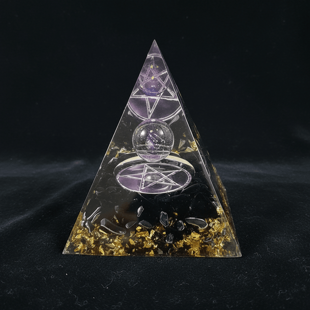Handcrafted Black Tourmaline Purple Star Crystal Stone Resin Pyramid - DP Online