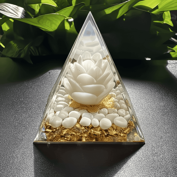Handcrafted Flower of Life Crystal Stone Resin Pyramid - DP Online