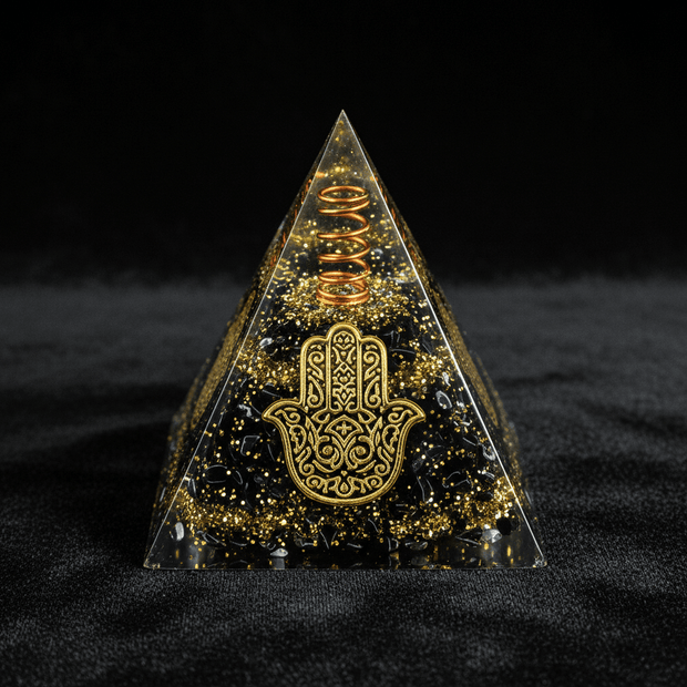 Handcrafted Golden Coil Crystal Stone Resin Pyramid - DP Online