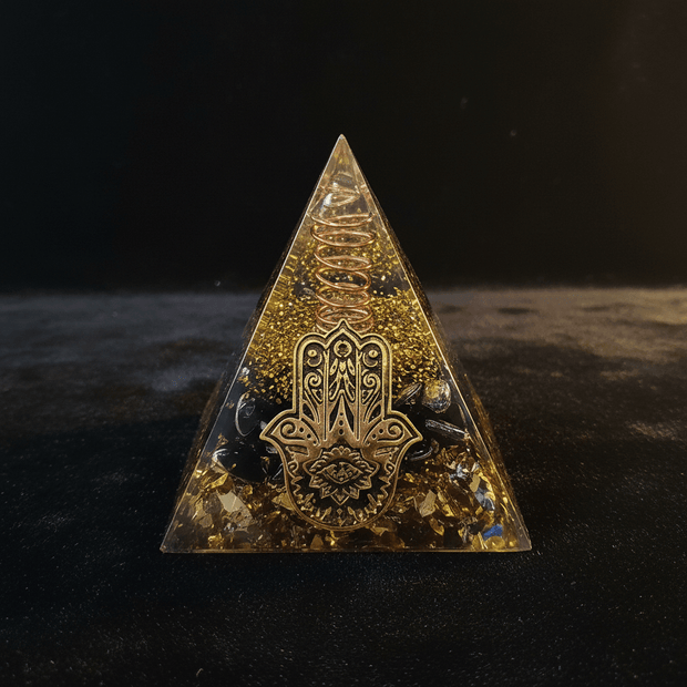 Handcrafted Golden Coil Crystal Stone Resin Pyramid - DP Online